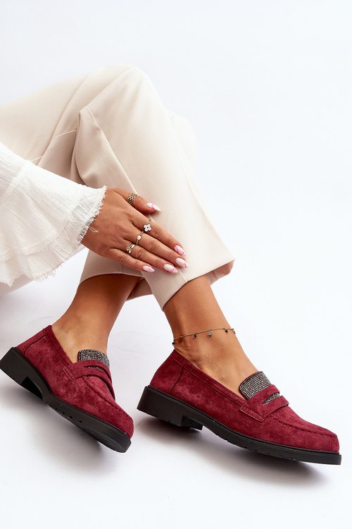 Damskie Zdobione Mokasyny Bordowe Dananei