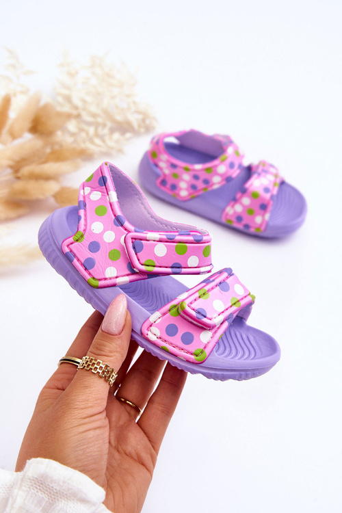 Piankowe Dziecięce Lekkie Sandałki We Wzory Fioletowo-Różowe Malaga