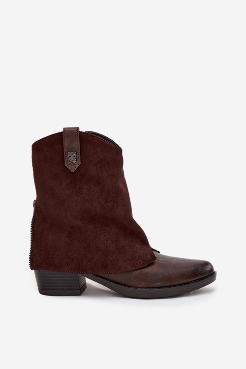 Ocieplane Botki Kowbojki Na Obcasie Czekoladowe Sylvette