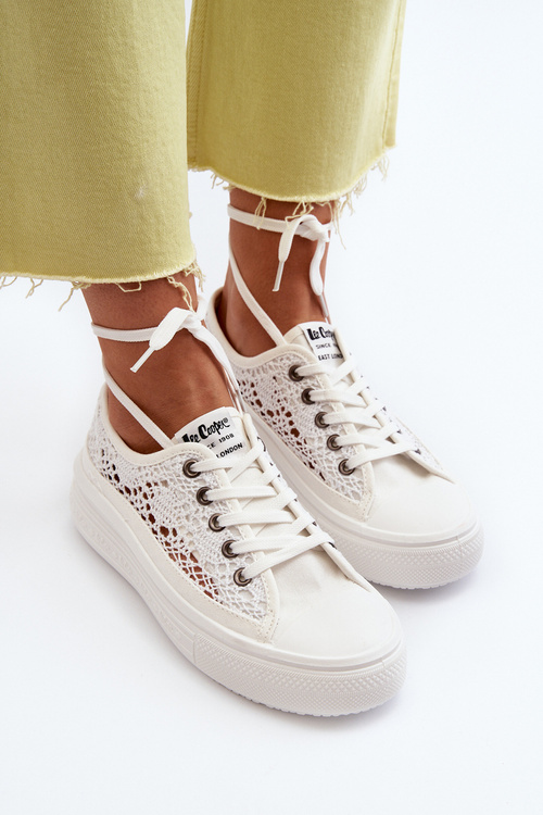 Koronkowe Trampki Damskie Lee Cooper LCW-23-44-1617 Białe