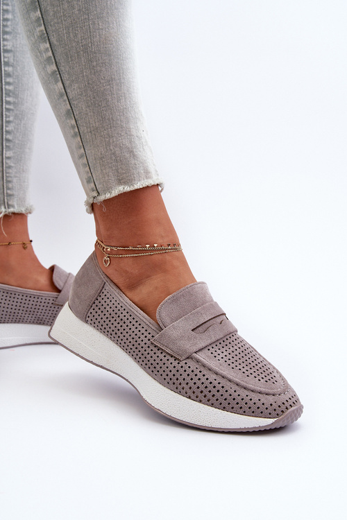 Mokasyny Damskie Na Platformie Eko Zamszowe Szare Inesqua