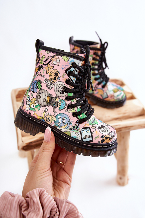 Dziecięce Botki Ocieplane Print Różowe Dexi