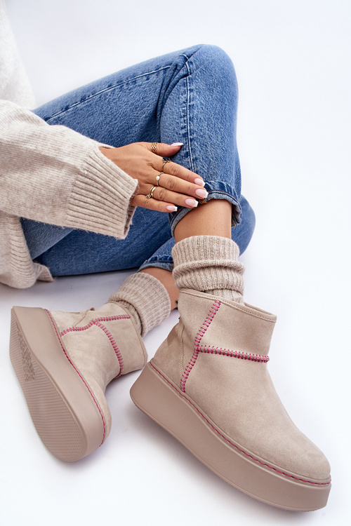 Damskie Zamszowe Śniegowce Maciejka 06257-22 Jasnobeżowe