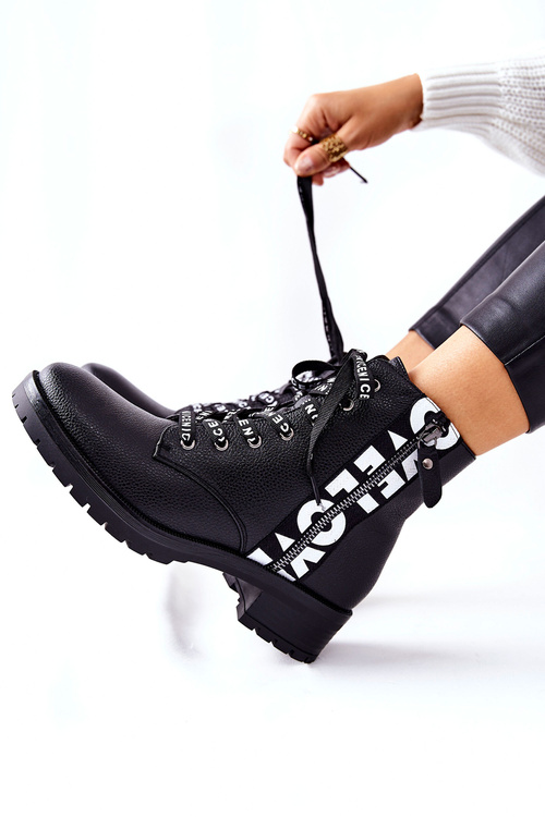 Skórzane Botki Workery Na Suwak Czarne Henri