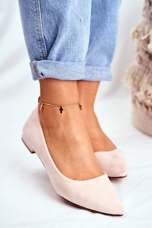 Baleriny Damskie W Szpic Zamszowe Beżowe Westley