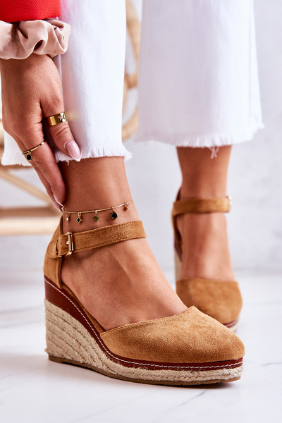 Damskie Espadryle Na Koturnie Brązowe Tamarill