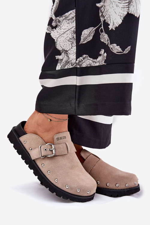 Zamszowe Klapki Chodaki Damskie Na Platformie Big Star RR274A376 Beżowe