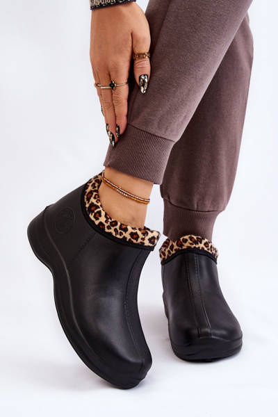 Damskie Wsuwane Kalosze Ocieplane Cętki Czarne Izera