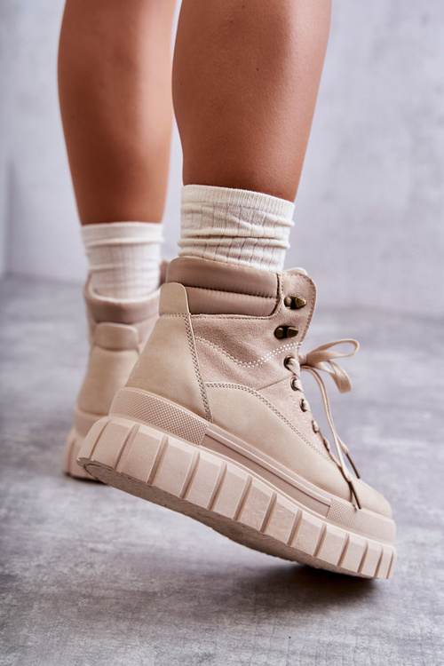 Wygodne Botki Na Platformie Beżowe Sanchio