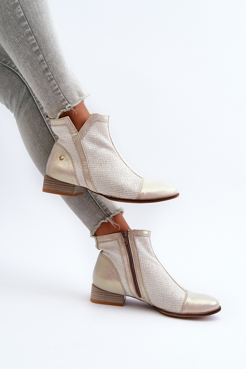 Skórzane Botki Damskie Na Niskim Obcasie Maciejka 06397-22 Jasnobeżowe