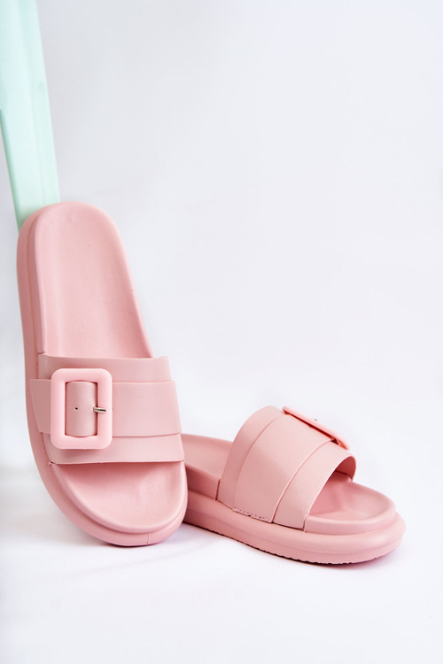 Damskie Skórzane Klapki Z Klamrą Różowe Devia