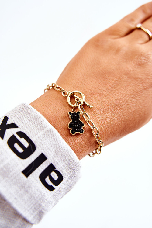 Damska Bransoletka Miś Z Cyrkoniami Złota