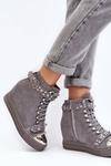 Ocieplane Botki Na Koturnie Z Dżetami Zamszowe Lu Boo Szare 