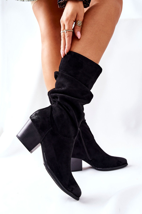 Damskie Kozaczki Zamszowe Czarne Ranafast