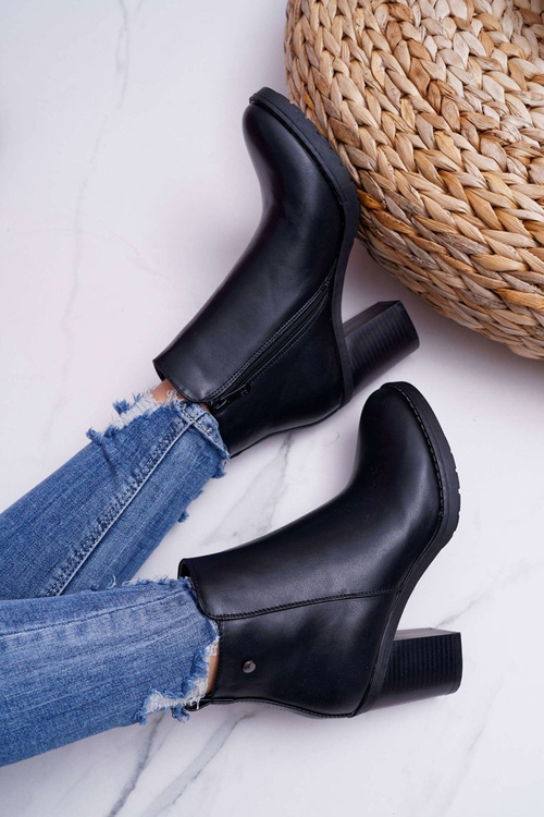 Botki Damskie Na Obcasie Czarne Serrena