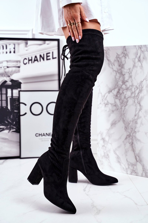 Kozaki Damskie Na Słupku Zamszowe Czarne Milwa