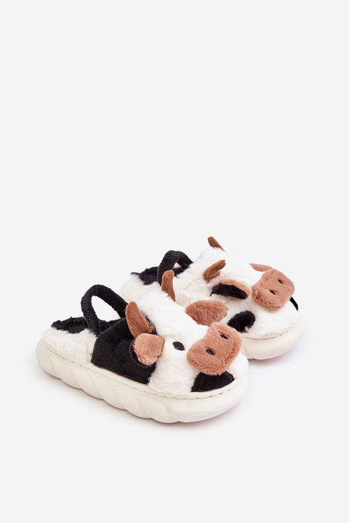 Dziecięce Futrzane Kapcie Z Motywem Krowy Białe Tamorrin