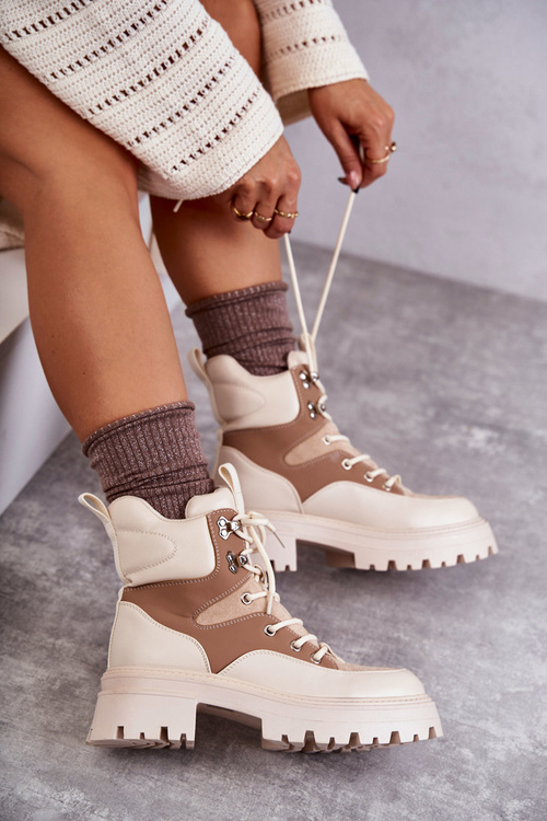 Ocieplane Botki Trapery Beżowo-Brązowe Settimo