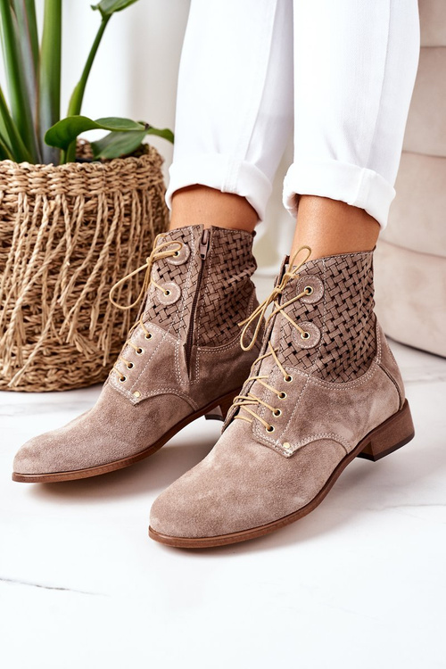 Zamszowe Botki Z Ażurowym Wzorem Cappuccino Josie