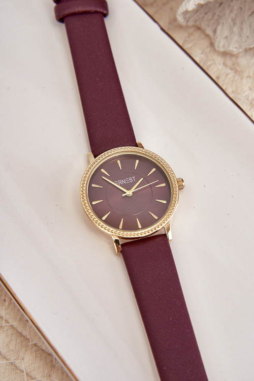Zegarek Na Eko Skórzanym Pasku Bez Niklu Fioletowy ERNEST E62155D
