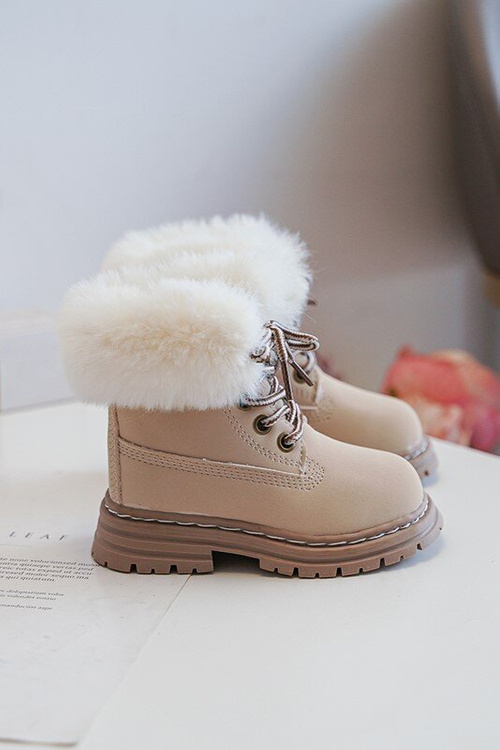 Dziecięce Trapery Botki Na Suwak z Futerkiem Beżowe Gerande