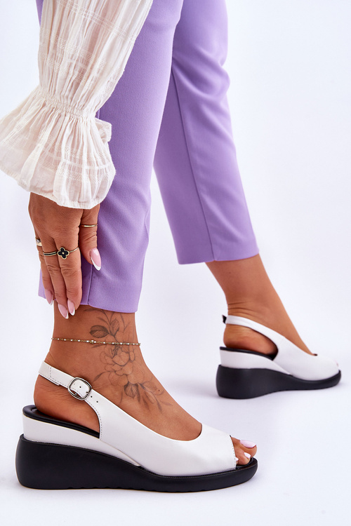 Damskie Sandałki Na Koturnie Sergio Leone SK853 Białe