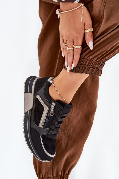 Buty Sportowe Damskie Z Suwakiem Na Platformie Czarne Larys