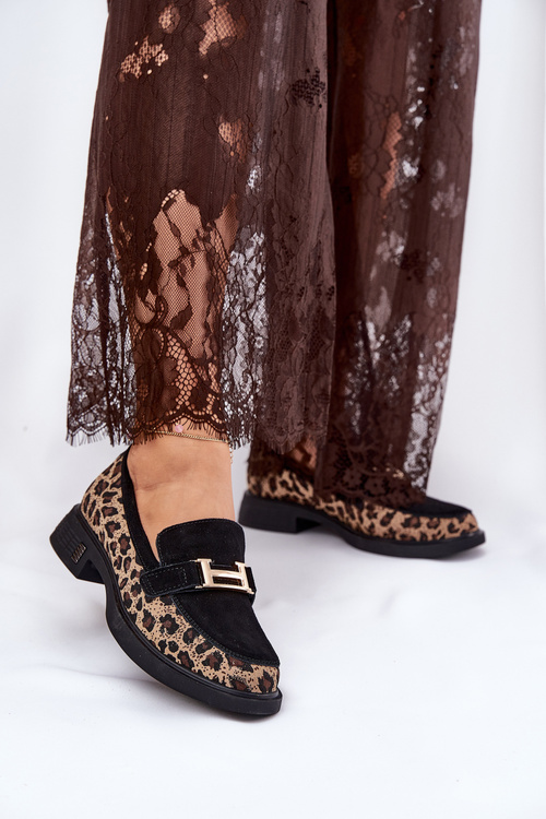 Zamszowe Mokasyny Damskie Panterka Vinceza 66791 Czarne