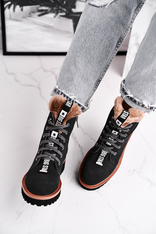 Damskie Botki Trapery Zamszowe Big Star Szare GG274903