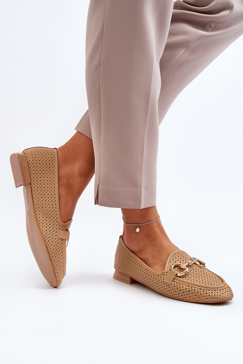 Mokasyny Damskie Na Płaskim Obcasie Z Ozdobą Camel Iluvana