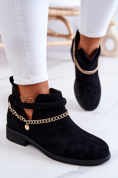 Zamszowe Botki Z Łańcuszkiem Czarne Talitha