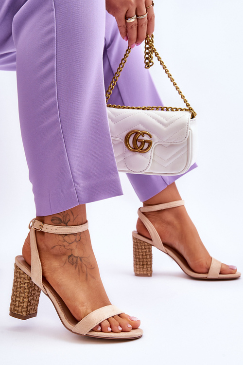 Zamszowe Sandały Na Plecionym Słupku Beżowe Selila