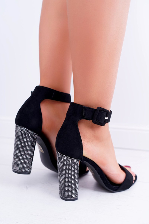 Sandały Na Słupku Z Cyrkoniami Lu Boo Czarne