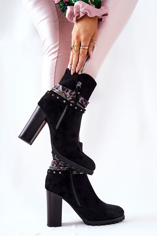 Zamszowe Botki Na Wysokim Słupku Czarne Besis