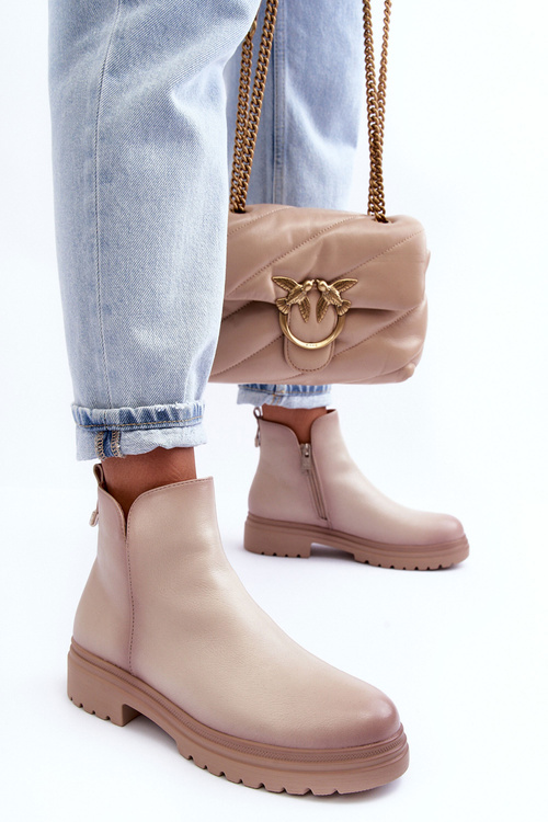 Skórzane Botki Z Niską Cholewką Beżowe Foteini