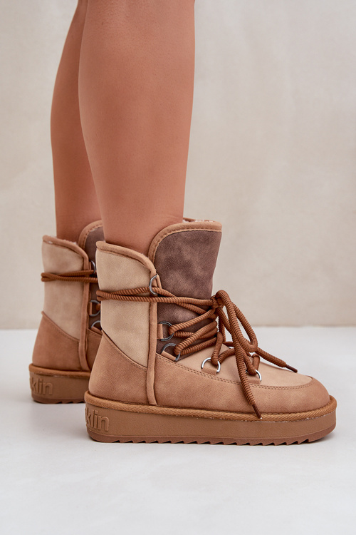 Śniegowce Damskie Na Platformie Z Wiązaniem D.Franklin DFSH370013 Camel