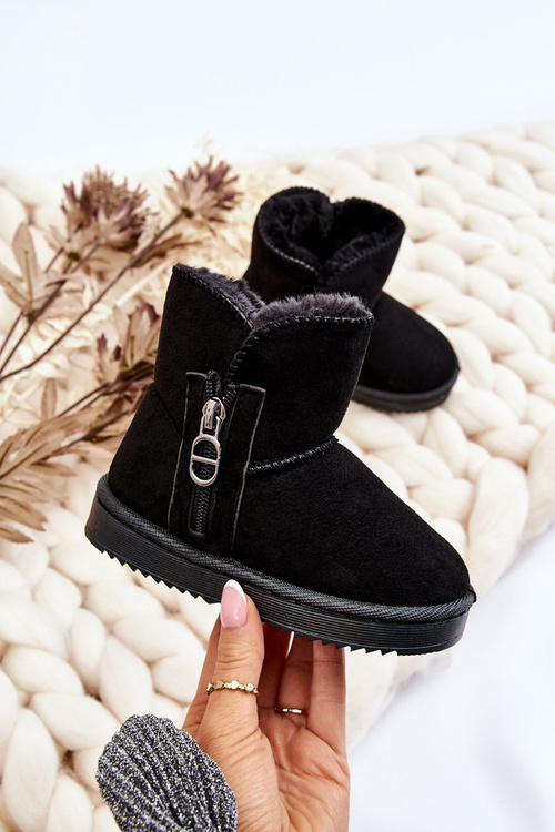 Dziecięce Wsuwane Ocieplane Botki Śniegowce Czarne Catellie