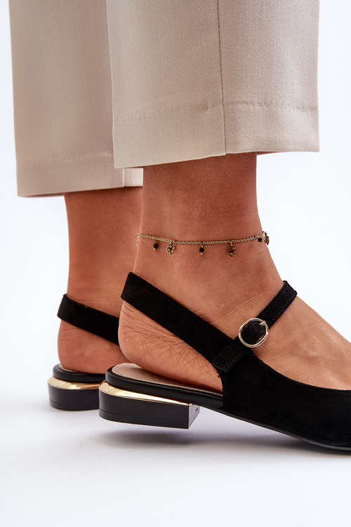 Baleriny Damskie Na Niskim Obcasie Z Odkrytą Piętą Sergio Leone SK831 Czarne