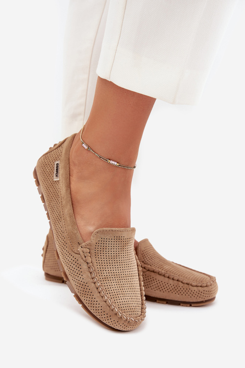 Ażurowe Mokasyny Damskie Z Eko Zamszu Brązowe Amrutia