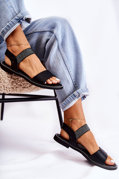 Damskie Klasyczne Sandały Na Płaskim Obcasie Czarne Catis