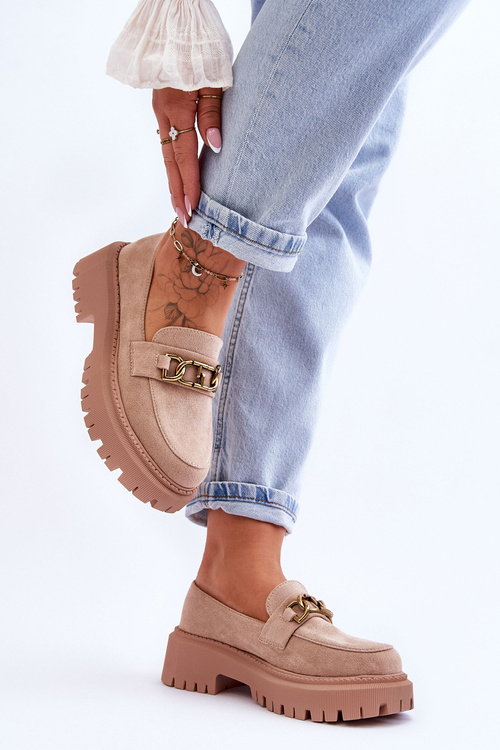 Damskie Zamszowe Mokasyny Na Platformie Beżowe Larey