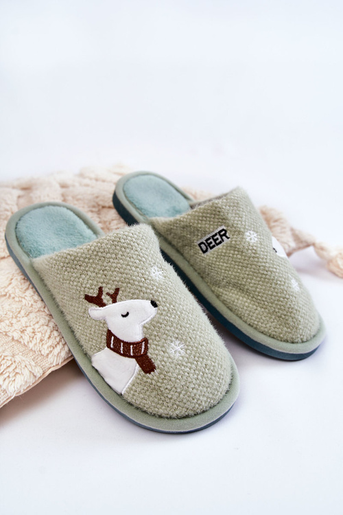 Damskie Świąteczne Papcie Z Reniferem Zielone Millio