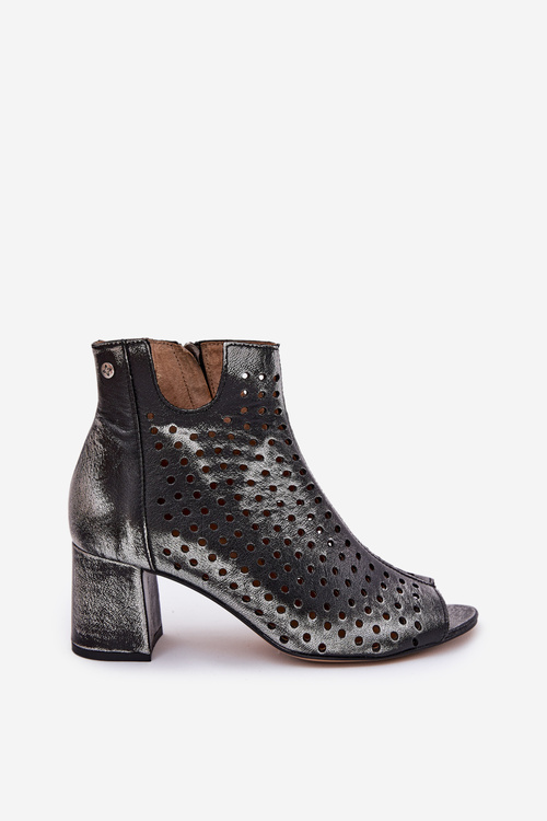 Skórzane Ażurowe Botki Maciejka 05420-01 Czarne