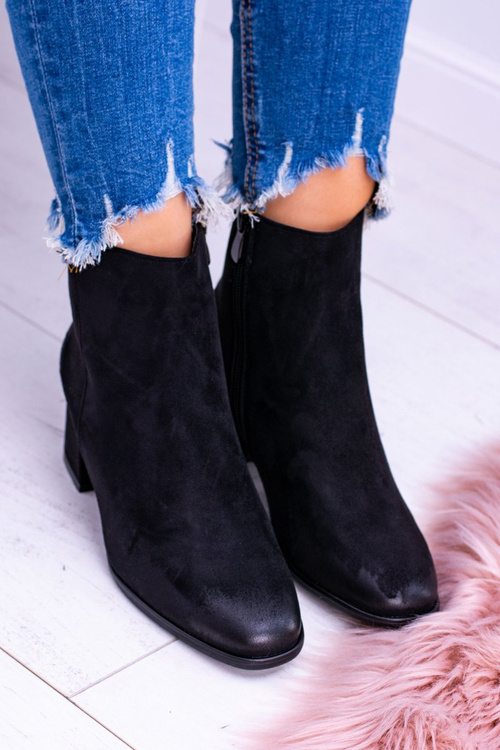 Damskie Czarne Botki Na Słupku Zamsz Ferimate