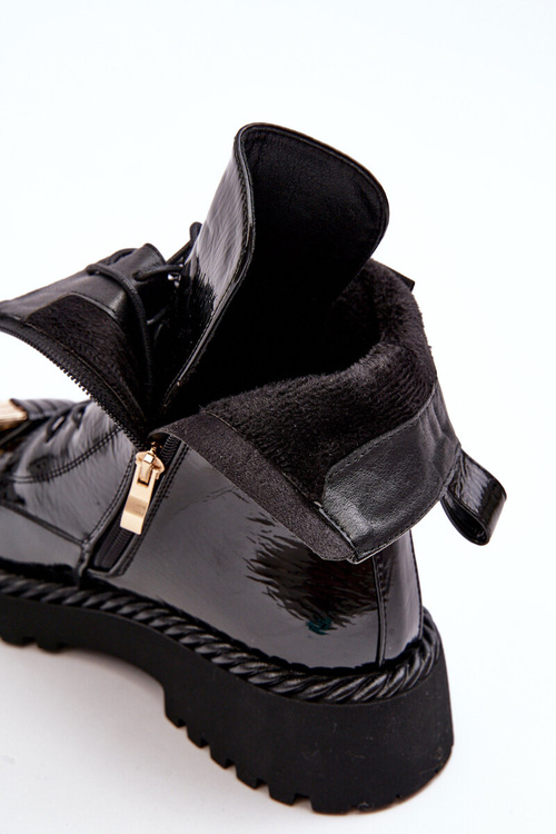 Damskie Lakierowane Botki Workery Z Ozdobą Czarne S.Barski MR870-67