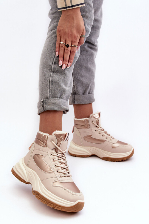 Ocieplane Buty Sportowe Damskie Sznurowane Beżowe Dejana