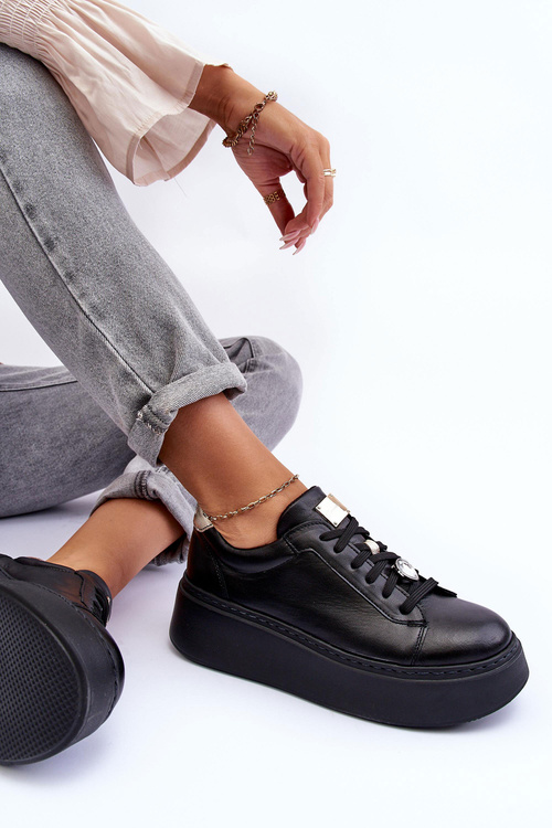 Skórzane Buty Sportowe Na Platformie Maciejka 06191-01 Czarne