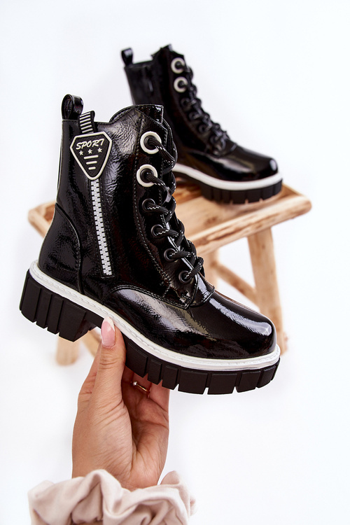 Lakierowane Ocieplane Botki Na Suwak Czarne Marcella