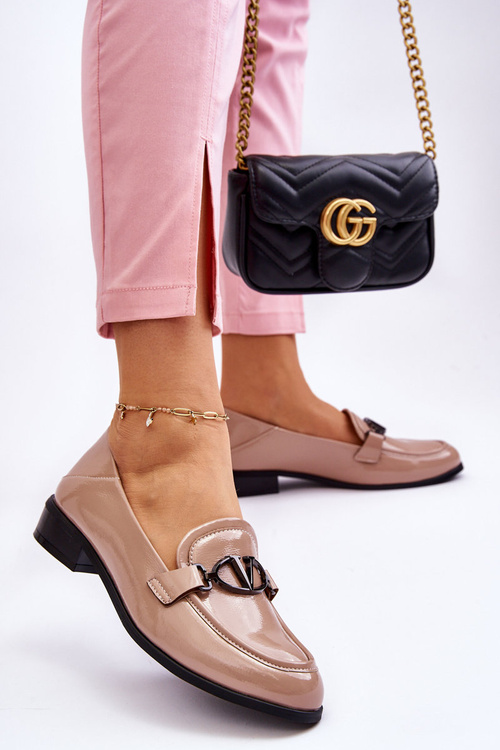 Lakierowane Mokasyny Na Płaskim Obcasie Beżowe Marra