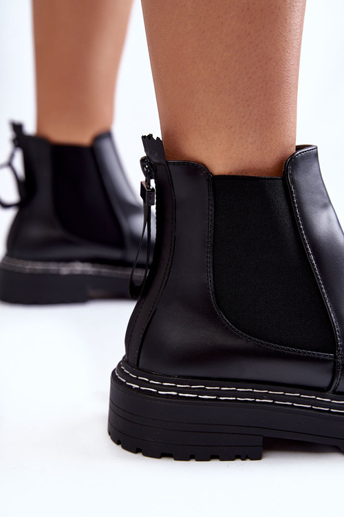 Klasyczne Damskie Botki Sztyblety Na Suwak Czarne Atelio